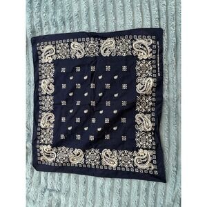 Vintage Classic Elephant Paisley Bandana Navy Blue Cotton Square  Colorfast 70's